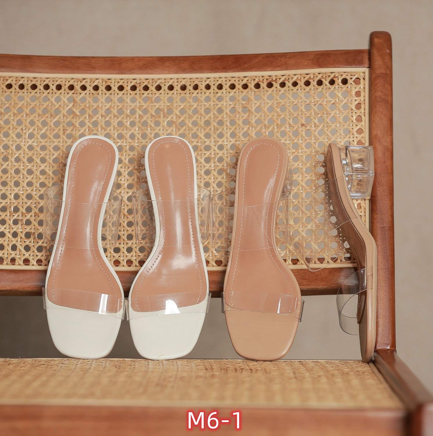 2024 New Summer Korean Style Open Toe Transparent One-Band Casual Fairy Style Chunky Heel Crystal Heel Women's Sandals Slippers