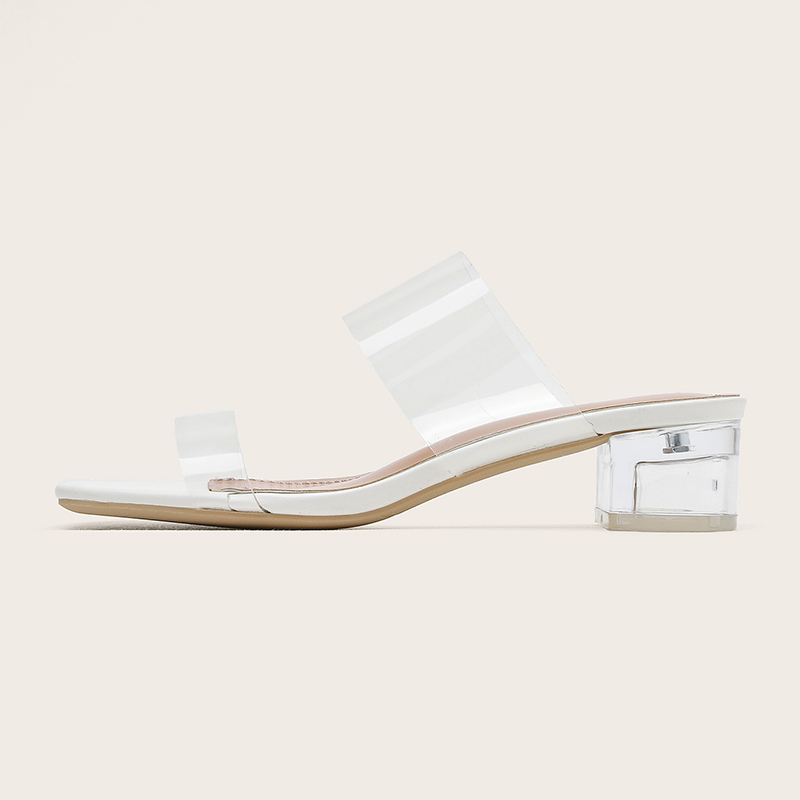 2024 New Summer Korean Style Open Toe Transparent One-Band Casual Fairy Style Chunky Heel Crystal Heel Women's Sandals Slippers - Image 4