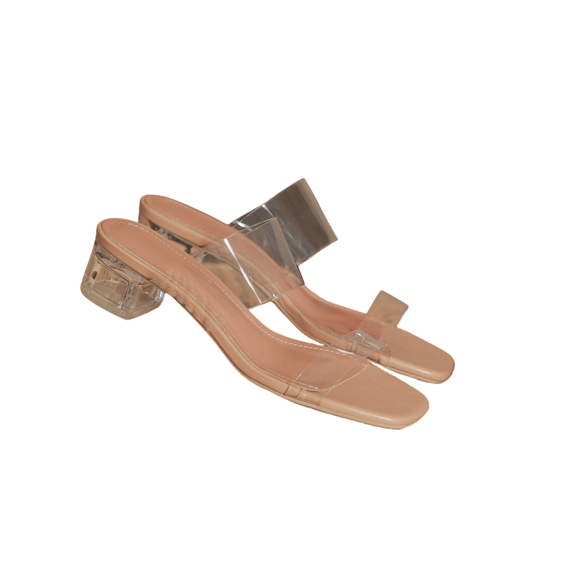 2024 New Summer Korean Style Open Toe Transparent One-Band Casual Fairy Style Chunky Heel Crystal Heel Women's Sandals Slippers - Image 5