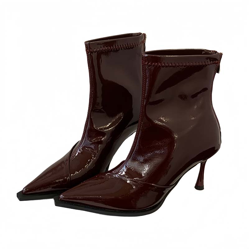 2025 Autumn Winter New Patent Leather Pointed Toe Thin Heel Short Boots Women High Heel Shiny Fashion Slim Boots Premium - Image 5