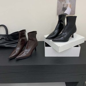 2025 Autumn Winter New Slim Boots Thin Heel High Heel Pointed Toe Soft Leather Back Zipper Korean Style Versatile Short Boots