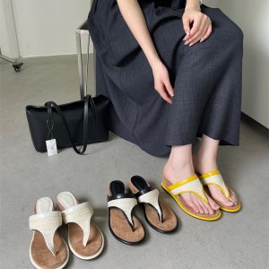2026 Seoul Straw Woven 6cm Platform Wedge Beach Sandals Women's Flip Flops Summer Slippers