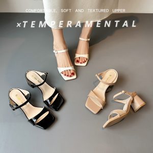2026 Summer New Roman Style Women's Open Toe Strappy Block Heel Sandals 6.5cm Chunky Heel Slip On