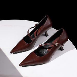 BIGWOOD Women's Pointed Toe Stiletto Heel Ankle Strap Dress Shoes for Banquet, Retro Hand-Crafted Texture, Slip-On, 2025 Summer