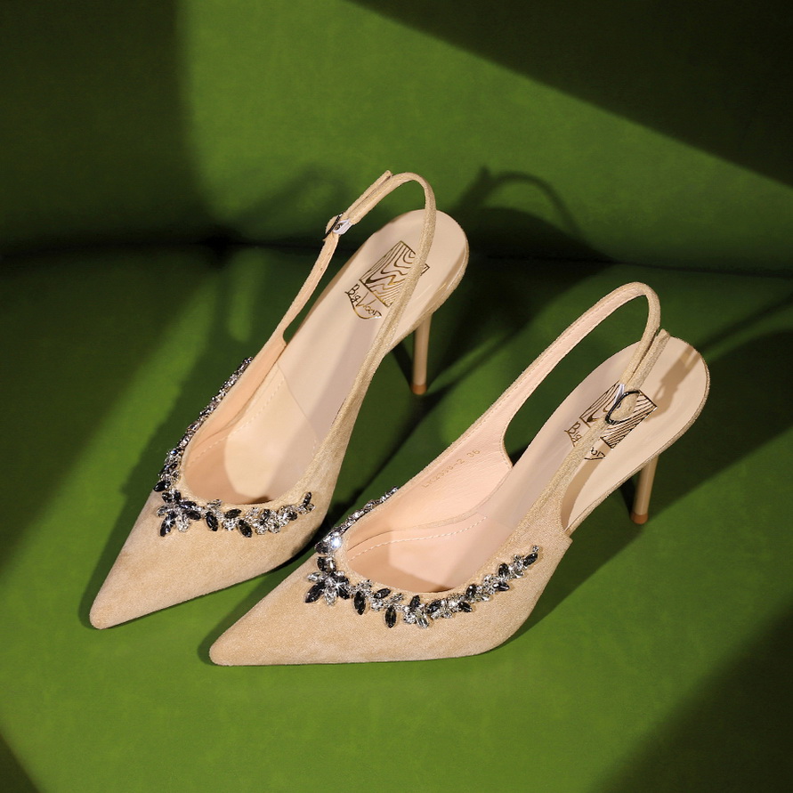 European American Style Suede Ultra High Heel Open Back Women's Shoes Rhinestone Chain Shallow Mouth Pointed Toe Single Shoes - Image 4