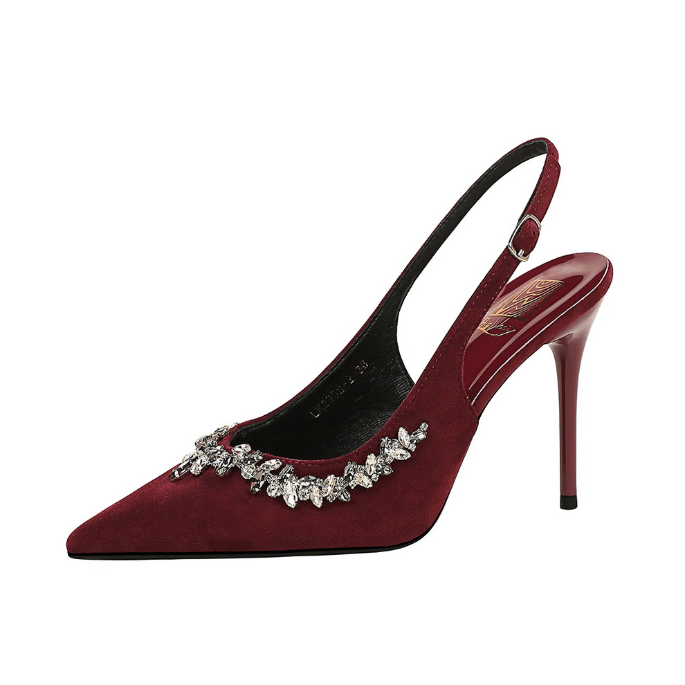 European American Style Suede Ultra High Heel Open Back Women's Shoes Rhinestone Chain Shallow Mouth Pointed Toe Single Shoes - Image 5
