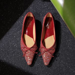 French Bow Rhinestone Pointed Low Heel Slip-On Women's Shoes with Sequins Wedge