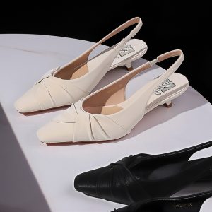 Korean Style Pointed Toe Slingback Low Heel Bow Women's Shoes - Shallow Mouth Wine Glass Heel Backless Fashion Low Heels