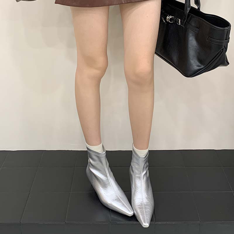 Pointed Toe Short Boots Women New 2025 Autumn Winter Slim Boots Wedge Heel French Low Heel Short Shaft Martin Boots - Image 2