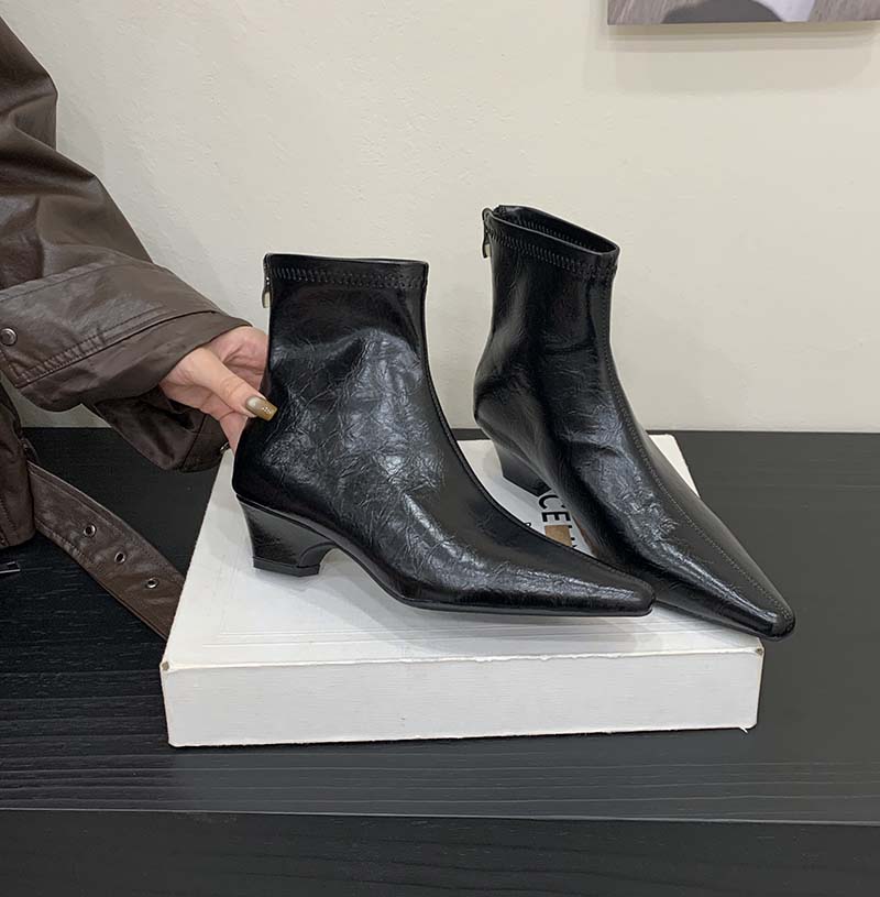 Pointed Toe Short Boots Women New 2025 Autumn Winter Slim Boots Wedge Heel French Low Heel Short Shaft Martin Boots - Image 3