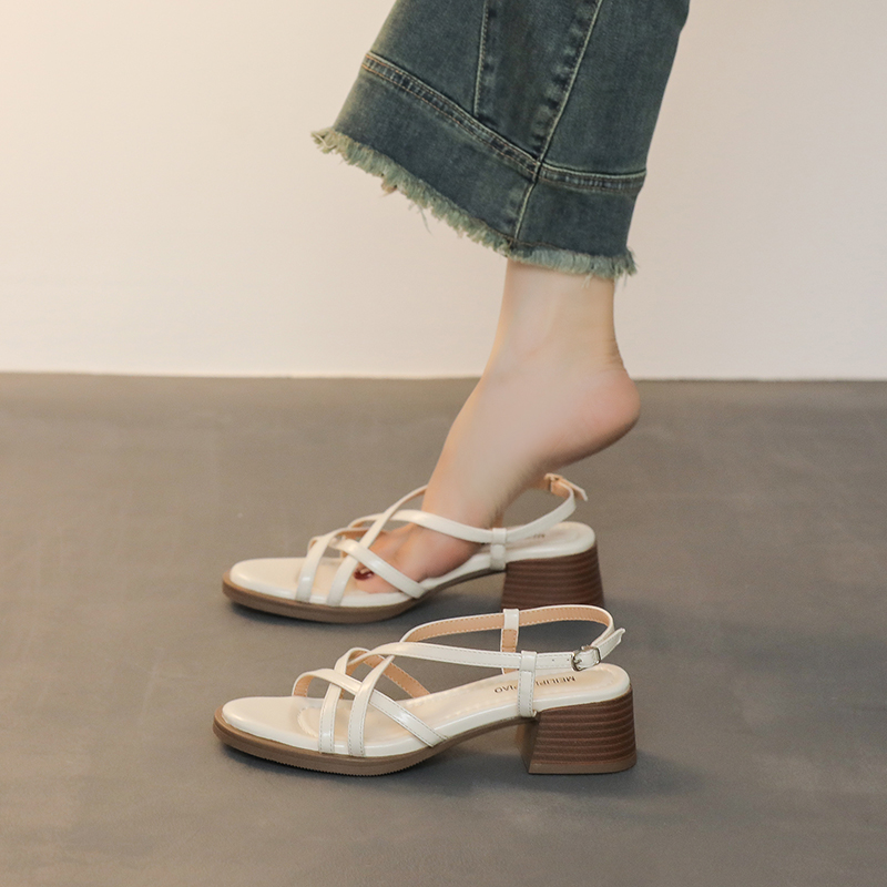 Retro Cross Strap Sandals Women Thick Heel 2026 New Style Beautiful Comfortable Summer Roman Sandals - Image 3