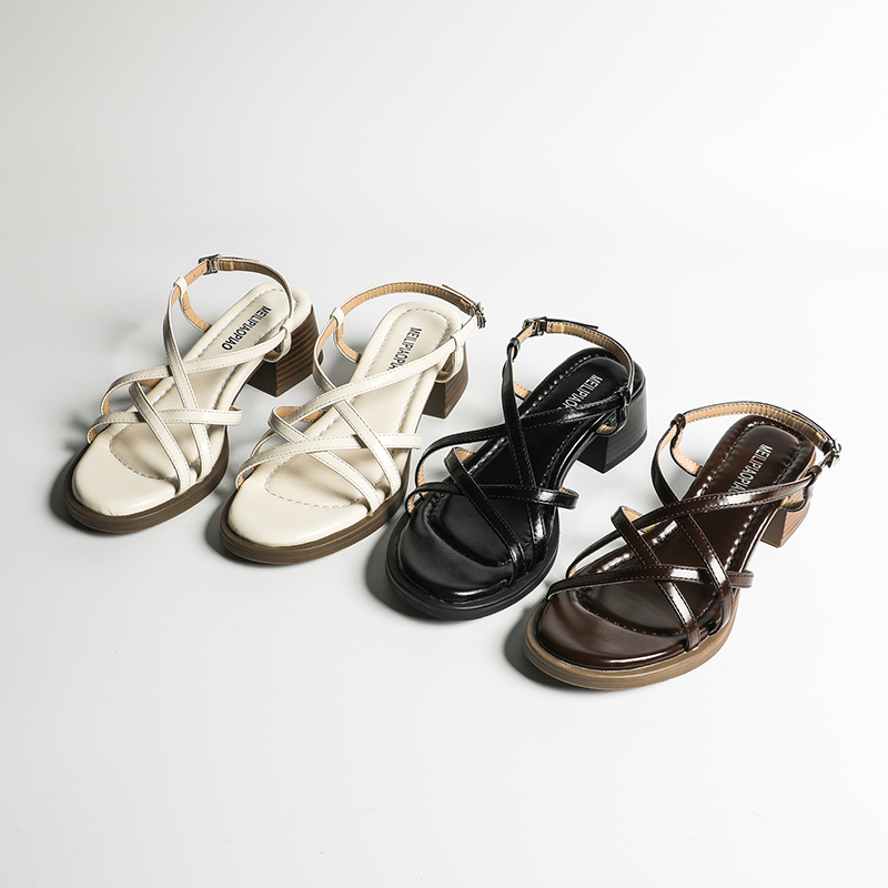Retro Cross Strap Sandals Women Thick Heel 2026 New Style Beautiful Comfortable Summer Roman Sandals - Image 4