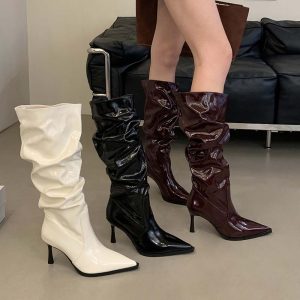 Retro Stacked Heel Women's High Heel Pointed Toe Over Knee Boots Autumn Winter New Style European American Knight Boots Western Cowboy Boots