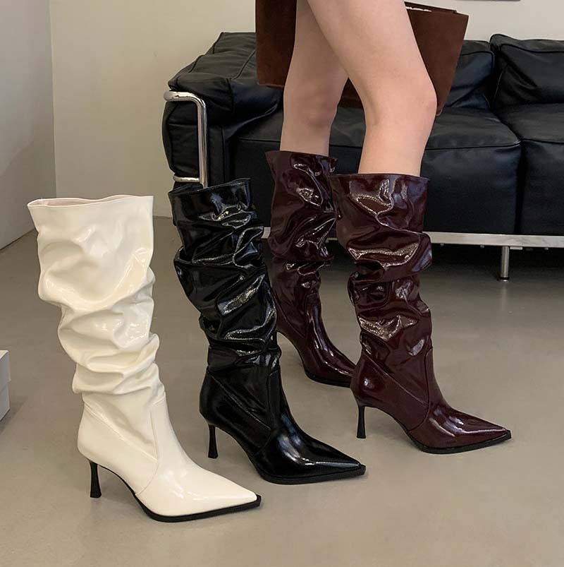 Retro Stacked Heel Women's High Heel Pointed Toe Over Knee Boots Autumn Winter New Style European American Knight Boots Western Cowboy Boots