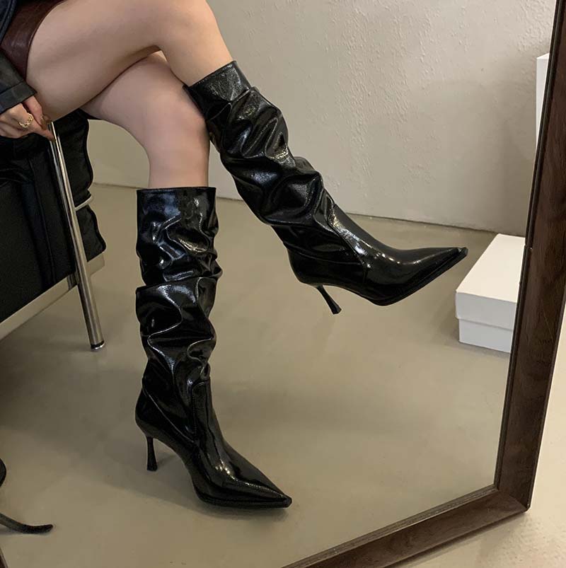 Retro Stacked Heel Women's High Heel Pointed Toe Over Knee Boots Autumn Winter New Style European American Knight Boots Western Cowboy Boots - Image 2