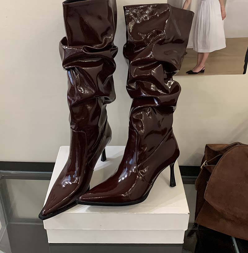 Retro Stacked Heel Women's High Heel Pointed Toe Over Knee Boots Autumn Winter New Style European American Knight Boots Western Cowboy Boots - Image 4