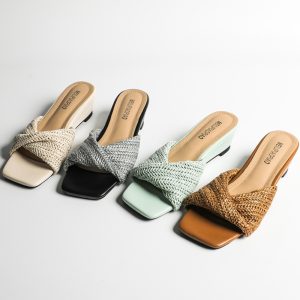 Summer Bohemian Woven Square Toe Flip Flop Sandals for Women Wedge Heel Vacation Beach Shoes