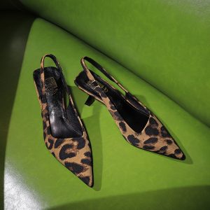 Women's Leopard Print Mid Heel Pointed Toe Slip On Shoes - European American Style Banquet Dress Pumps