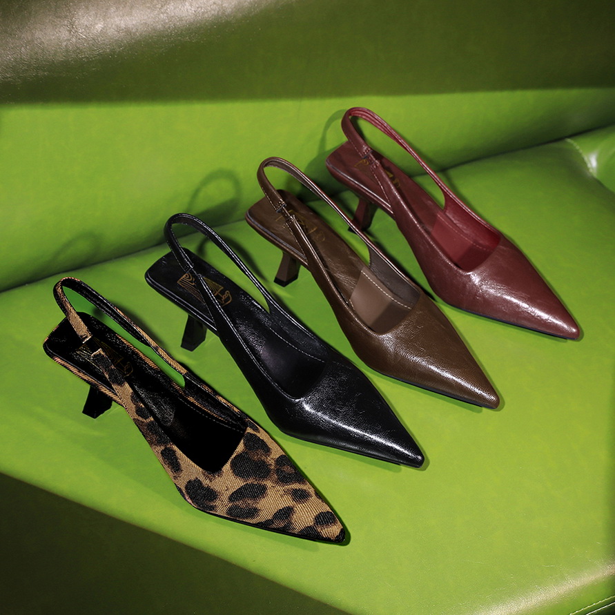 Women's Pointed Toe Cutout Mid Heel Slingback Shoes for Banquet - European American Style - Image 4