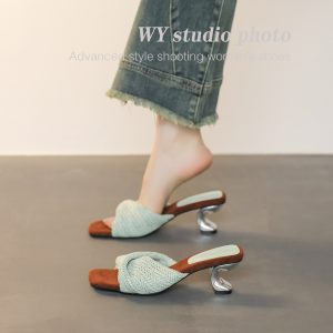 Women's Woven Flat Sandals with Soft Leather, Square Toe, Bohemian Style, Summer Vacation Shoes